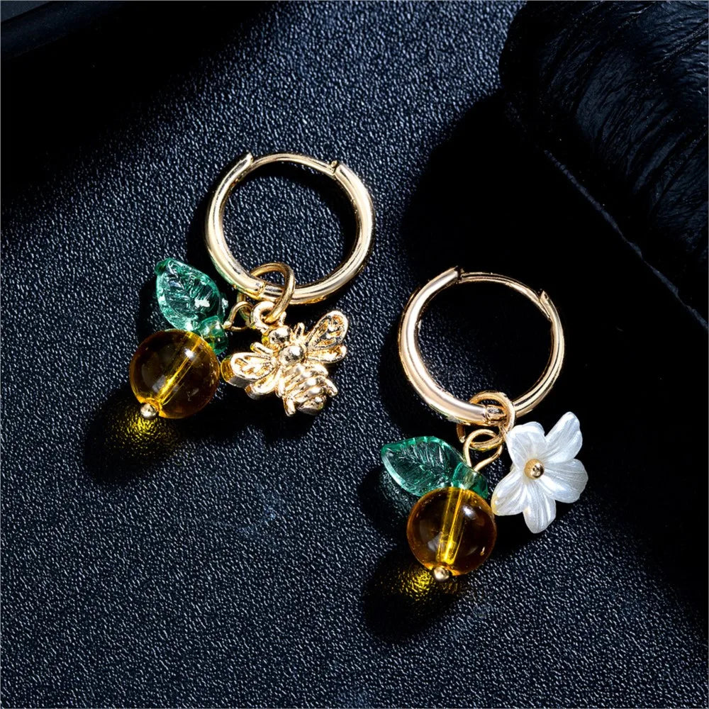 Orange Blossom Bee Hoop Earrings