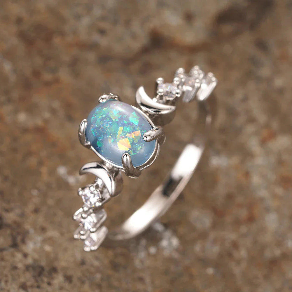 Moonlit Opal Ring with Celestial Sparkle