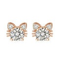 Moissanite Rose Gold Cat Stud Earrings in 925 Sterling Silver