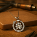 Cute Paw Print Necklace in 925 Sterling Silver with Cubic Zirconia